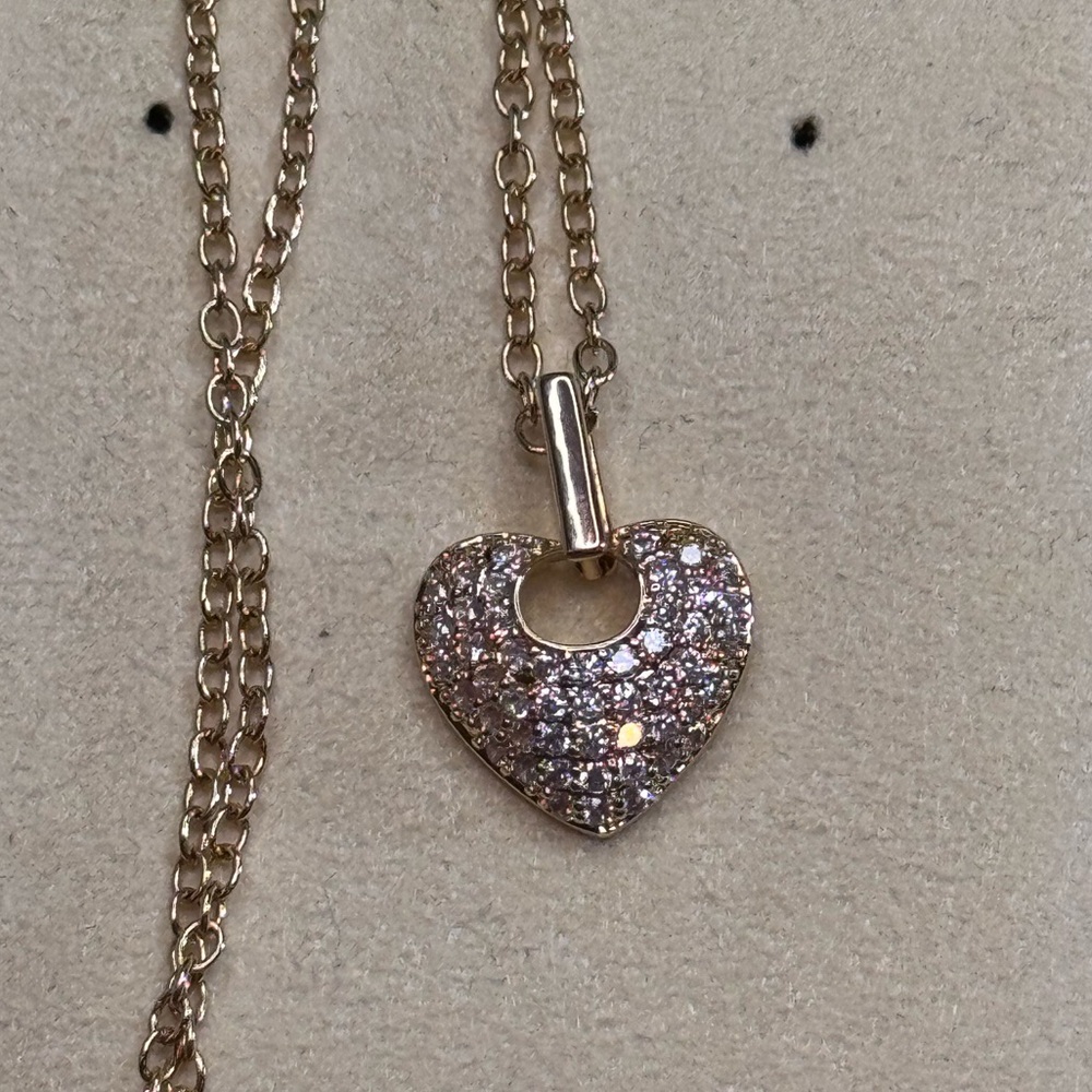 Pave Crystal Heart Pendant 14k Gold overlay Necklace Made W/ Swarovski Crystals